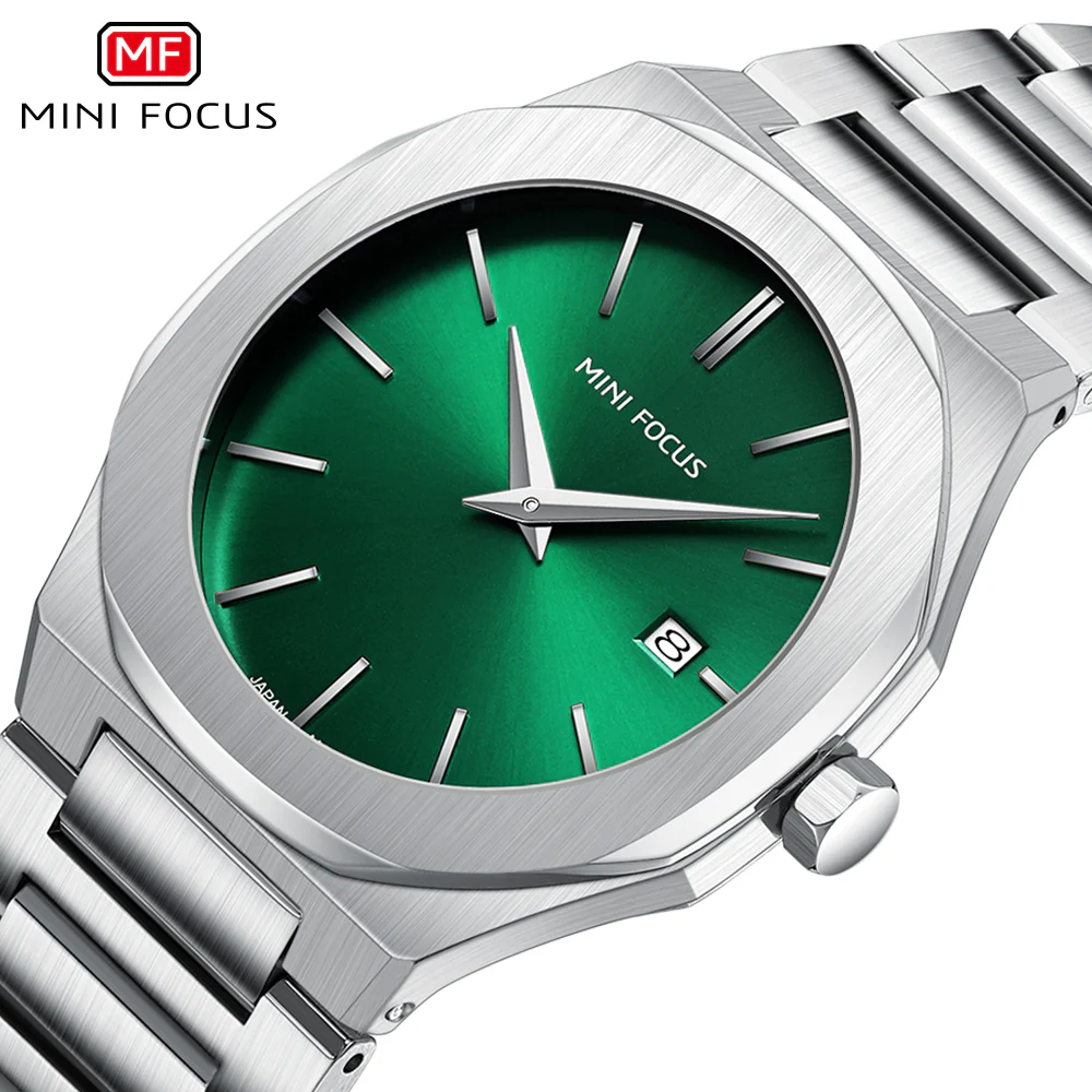 Mini Focus Silver Stainless Steel Green Dial Quartz Watch for Gents - MF0620G-04 - Image 3