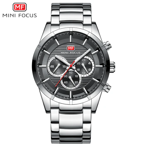 Mini Focus Silver Stainless Steel Grey Dial Chronograph Quartz Watch for Gents - MF0170G-03