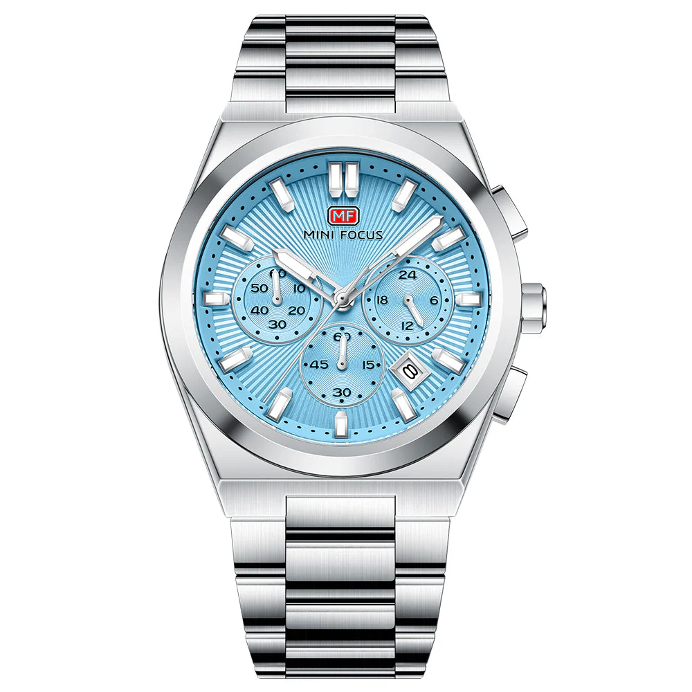 Mini Focus Silver Stainless Steel Light blue Dial Chronograph Quartz Watch for Gents - MF0614G-03