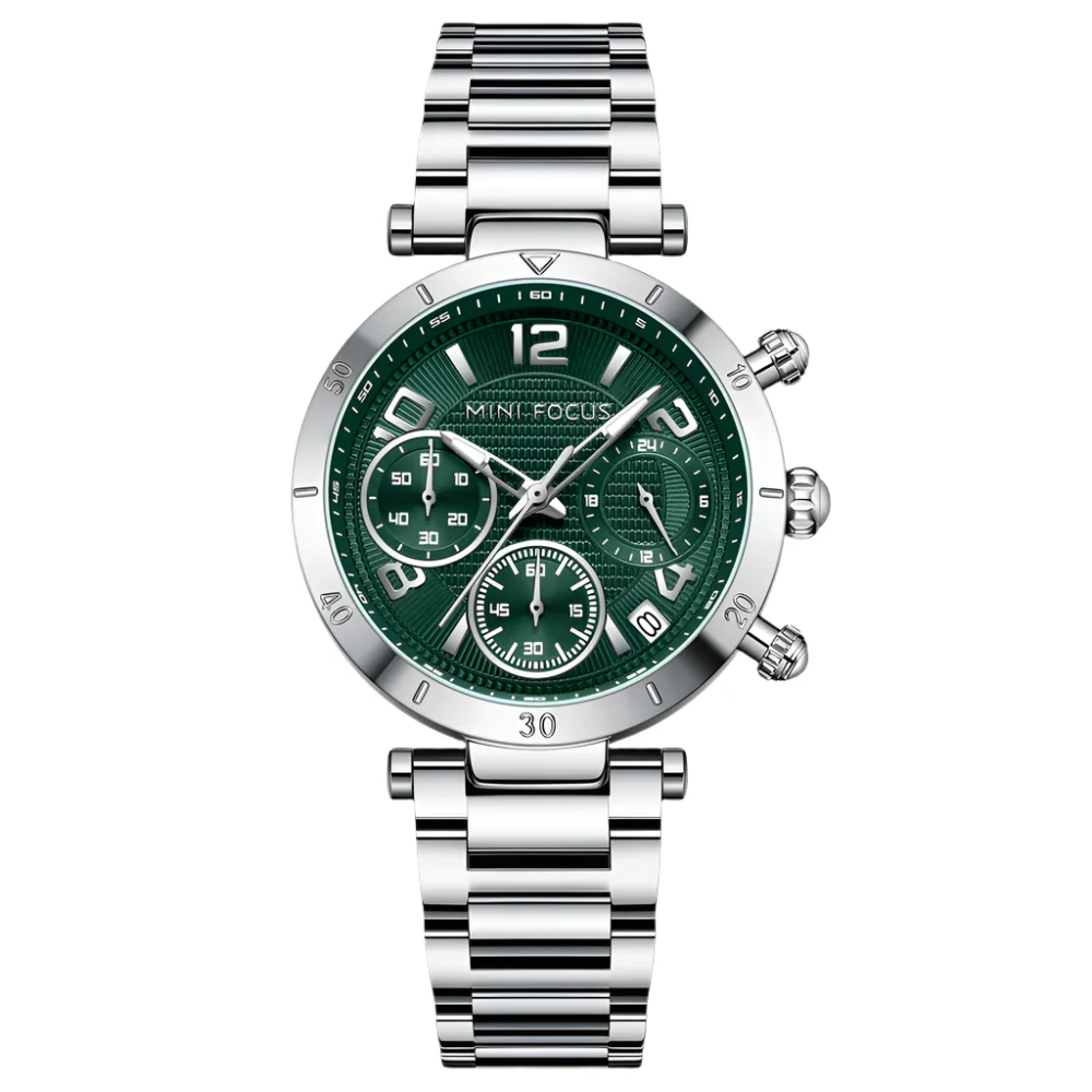 Mini Focus Silver Stainless Steel Light Green Dial Quartz Watch for Ladies - MF0489L-02