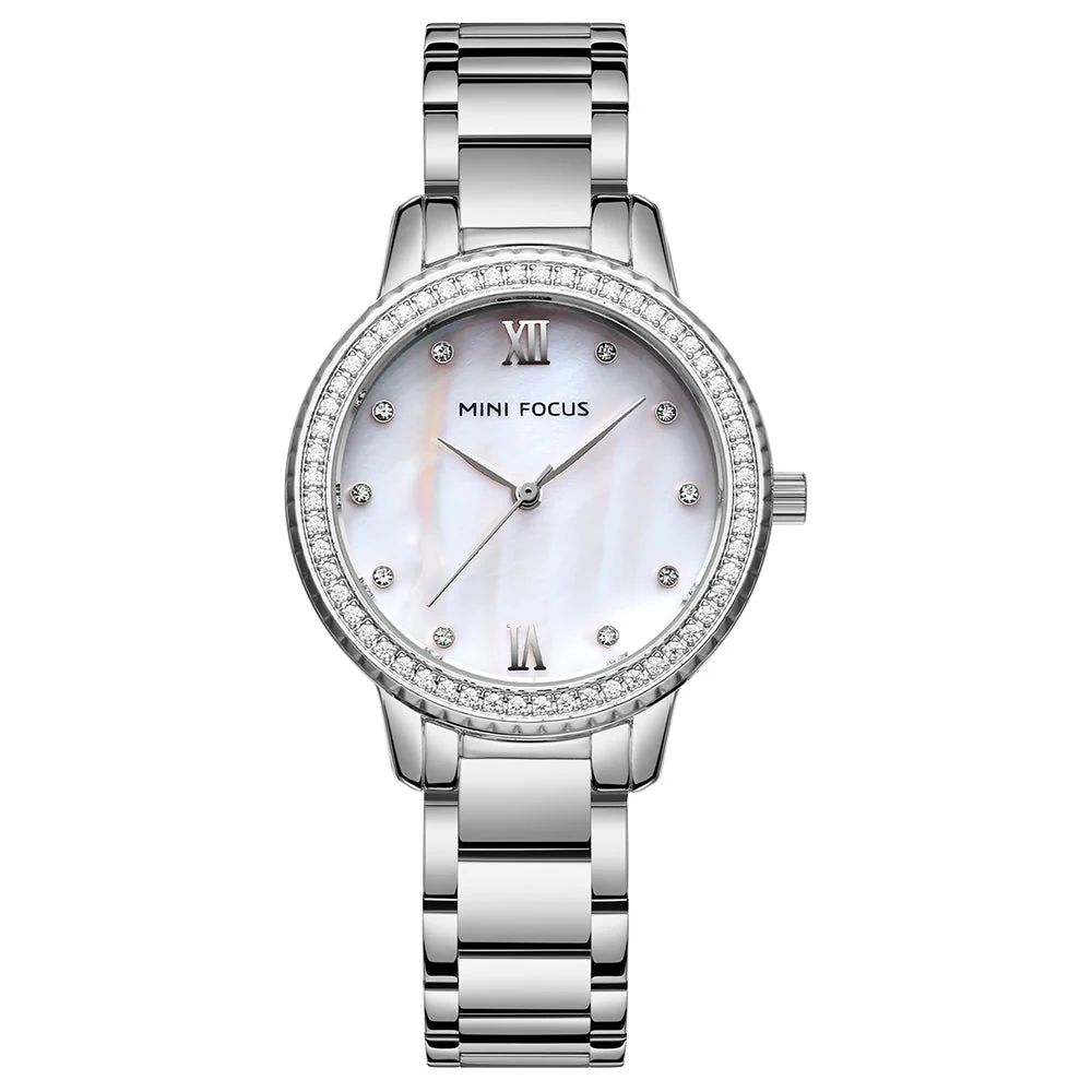 Mini Focus Silver Stainless Steel Mother Of Pearl Dial Quartz Watch for Ladies - MF0226L-01