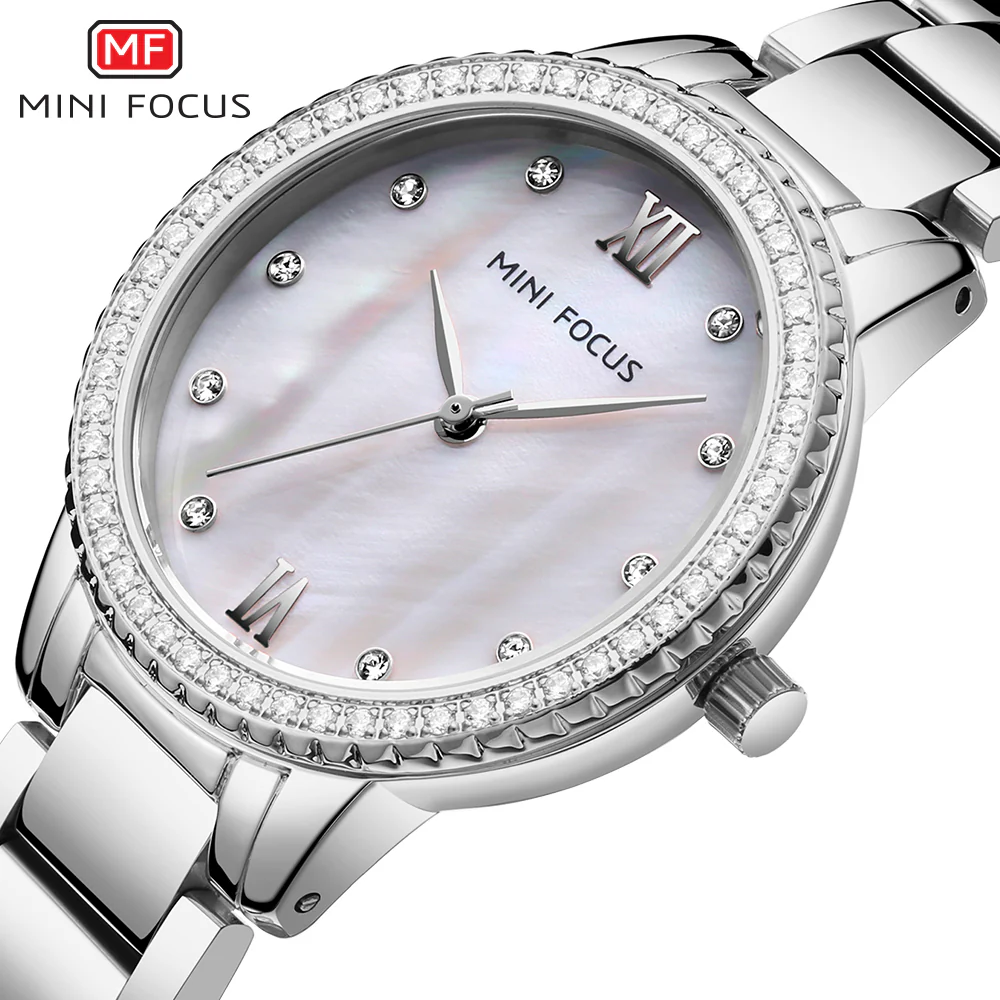 Mini Focus Silver Stainless Steel Mother Of Pearl Dial Quartz Watch for Ladies - MF0226L-01 - Image 2