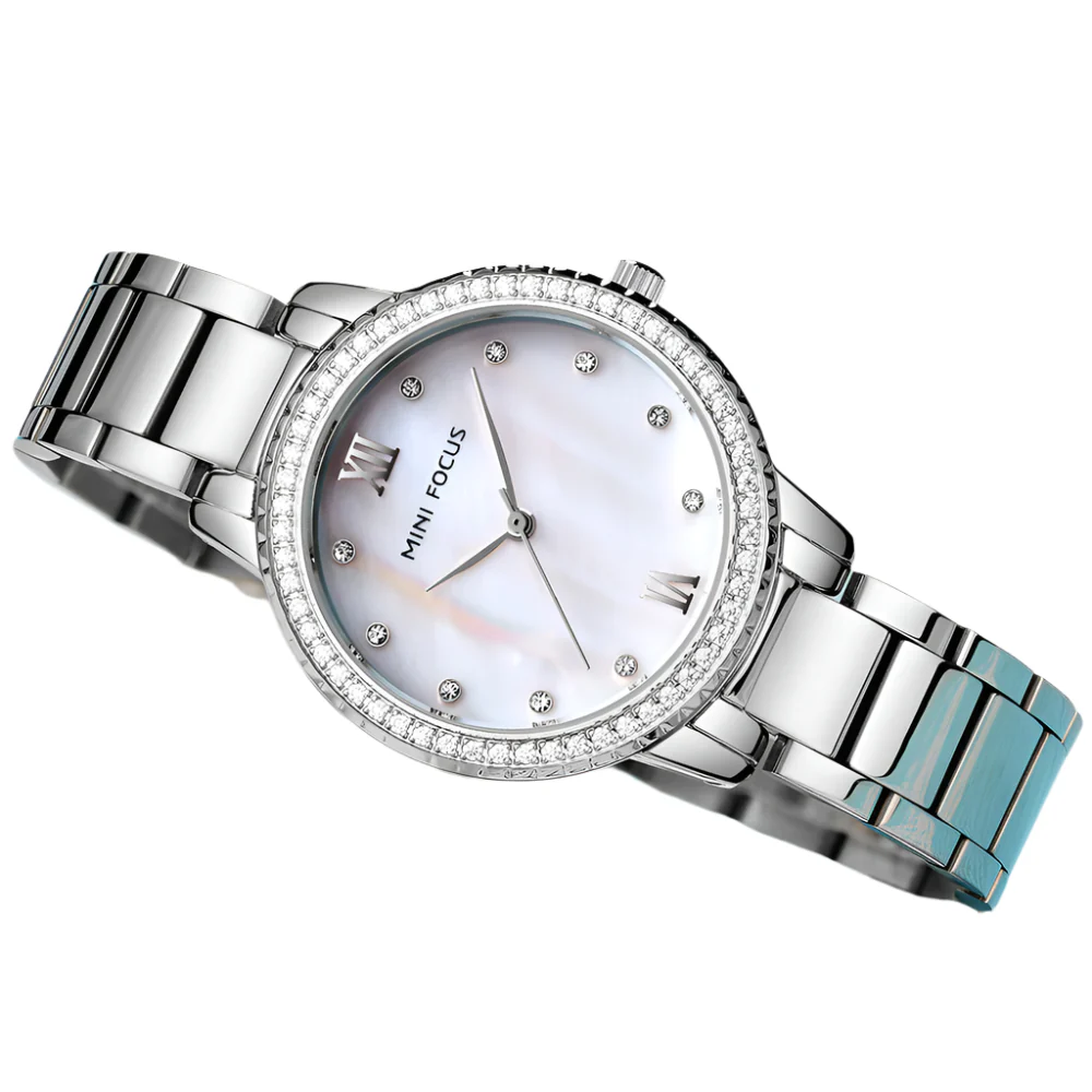 Mini Focus Silver Stainless Steel Mother Of Pearl Dial Quartz Watch for Ladies - MF0226L-01 - Image 3
