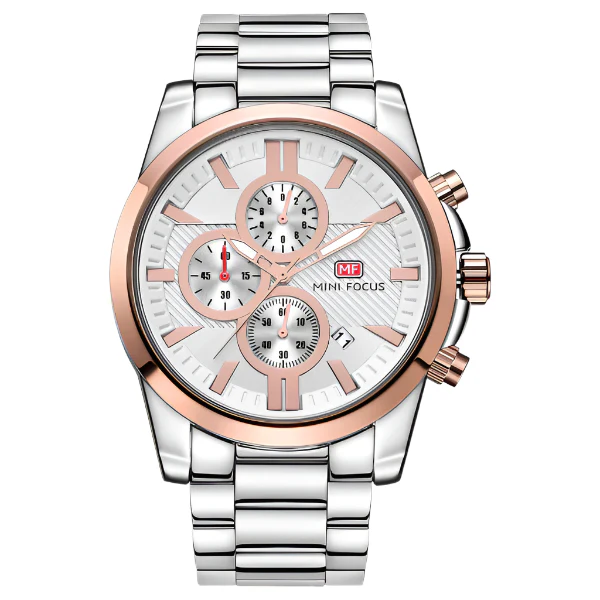 Mini Focus Silver Stainless Steel Silver Dial Chronograph Quartz Watch for Gents - MF0134G-02