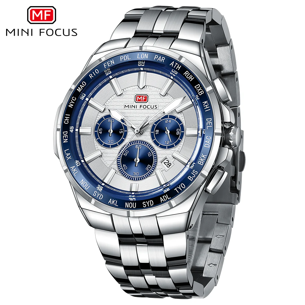 Mini Focus Silver Stainless Steel Silver Dial Chronograph Quartz Watch for Gents - MF0613G-03 - Image 2