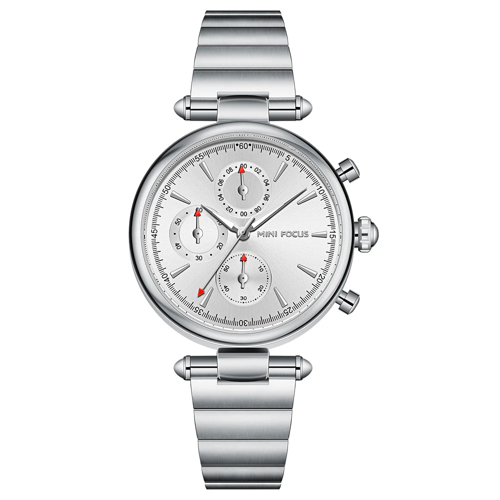 Mini Focus Silver Stainless Steel Silver Dial Chronograph Quartz Watch for Ladies - MF0494L-01