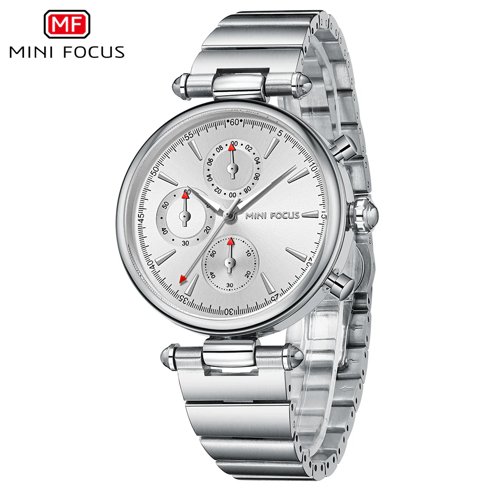 Mini Focus Silver Stainless Steel Silver Dial Chronograph Quartz Watch for Ladies - MF0494L-01 - Image 2