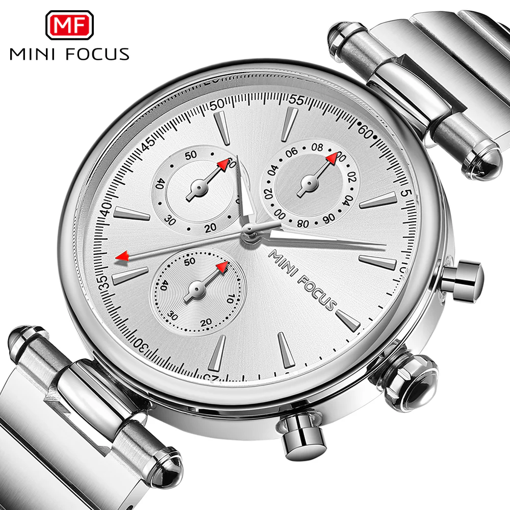Mini Focus Silver Stainless Steel Silver Dial Chronograph Quartz Watch for Ladies - MF0494L-01 - Image 3