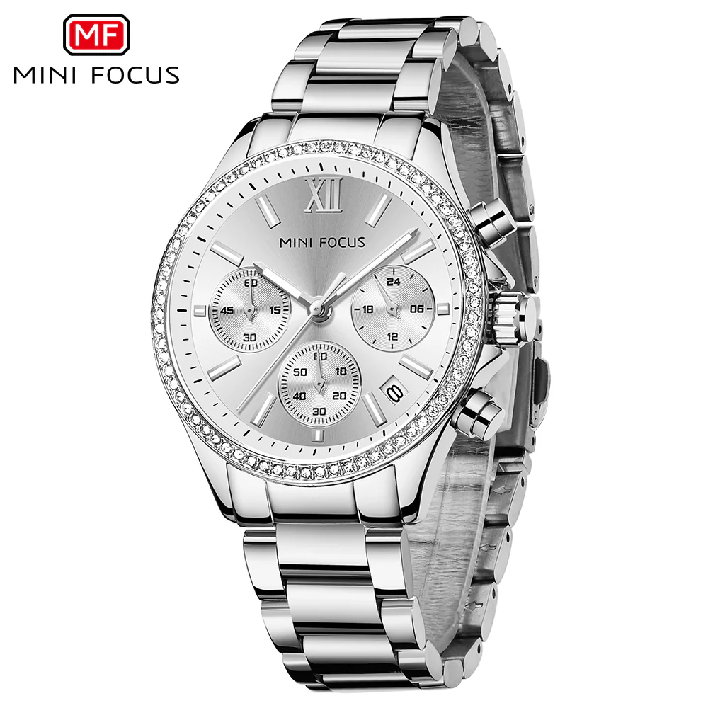 Mini Focus Silver Stainless Steel Silver Dial Chronograph Quartz Watch for Ladies - MF0617L-01 - Image 2