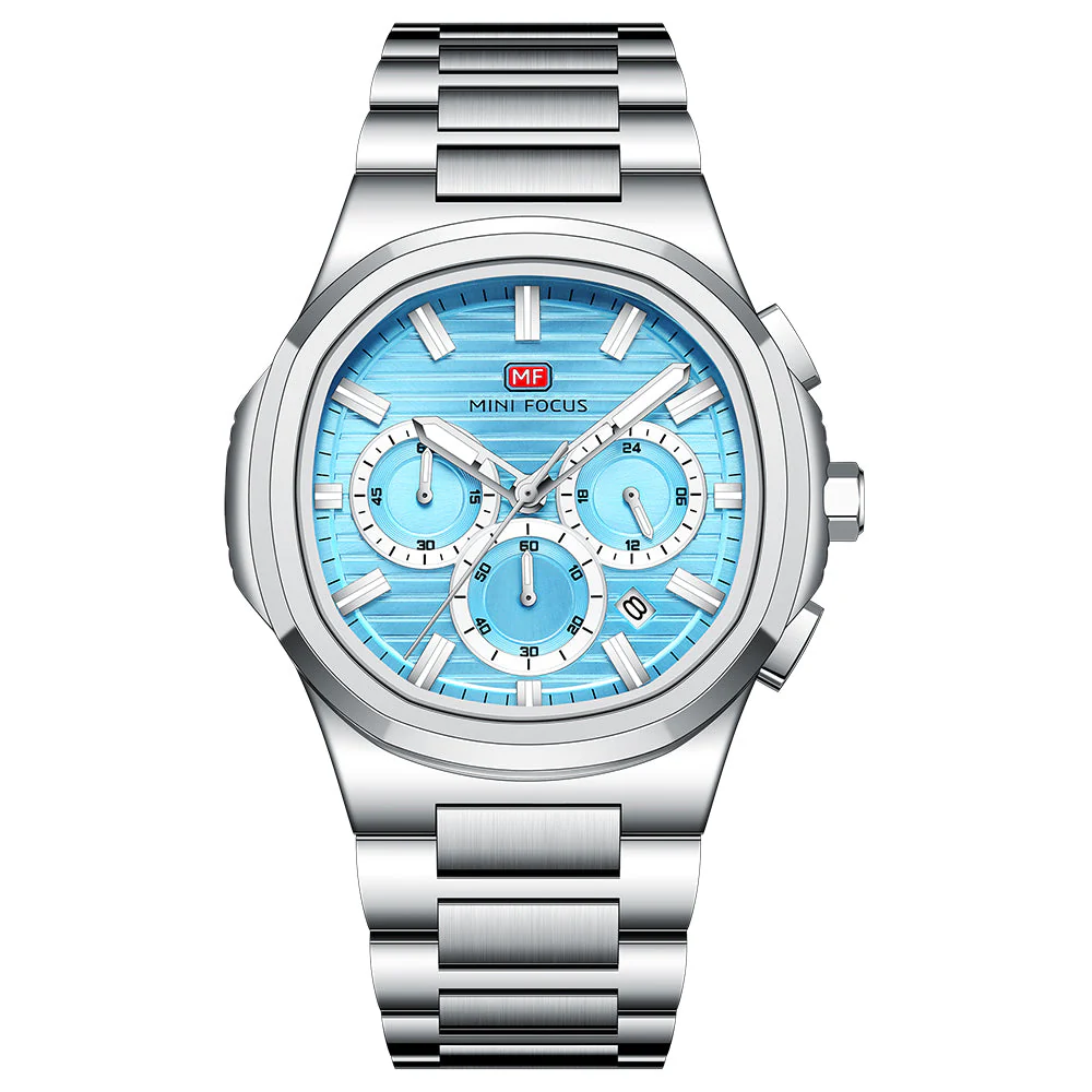 Mini Focus Silver Stainless Steel Tiffany Blue Dial Chronograph Quartz Watch for Gents - MF0610G-04