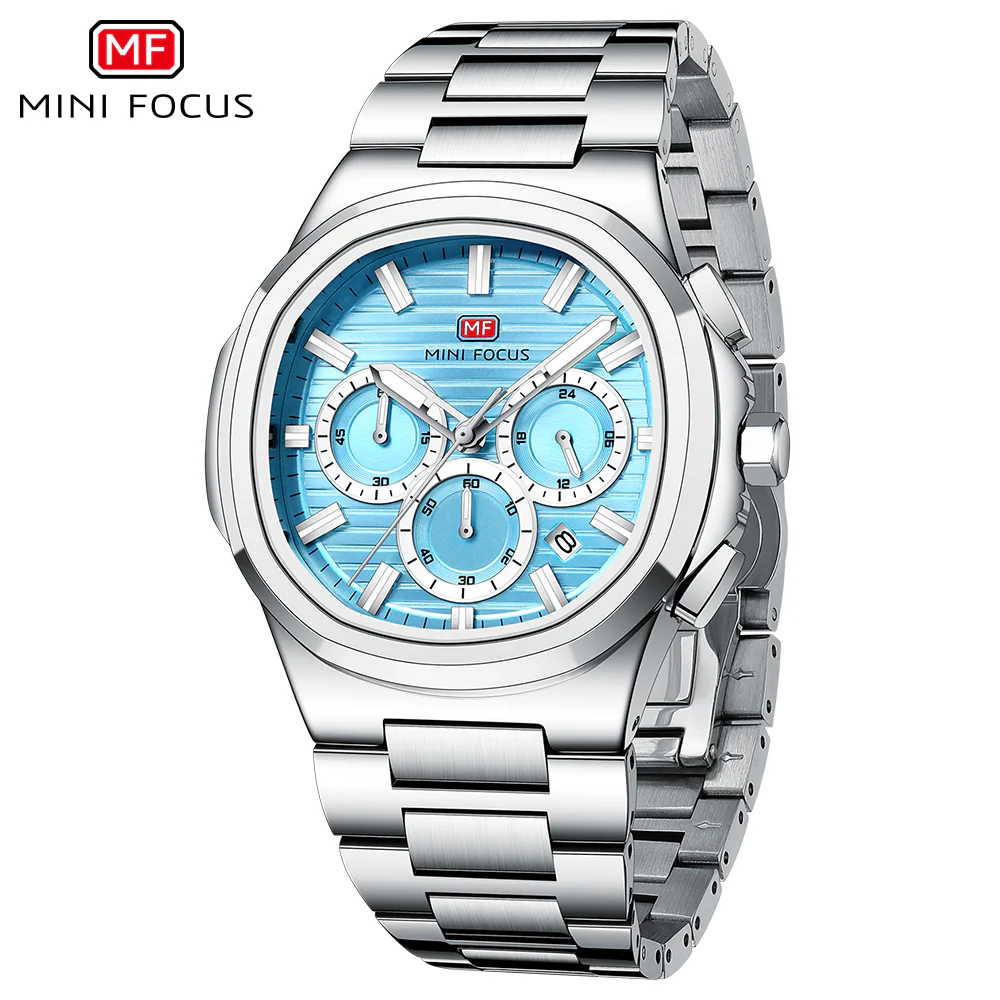 Mini Focus Silver Stainless Steel Tiffany Blue Dial Chronograph Quartz Watch for Gents - MF0610G-04 - Image 3