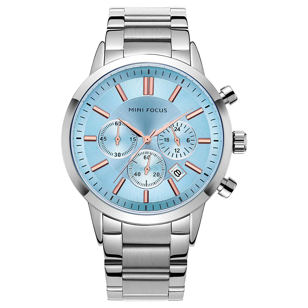 Mini Focus Silver Stainless Steel Tiffany Dial Chronograph Quartz Watch for Gents - MF0188G-07