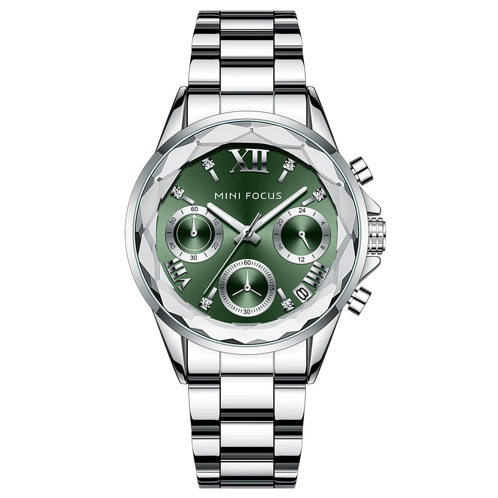 Mini Focus Silver Stainless Steel White Dial Chronograh Quartz Watch for Ladies - MF0466L-02