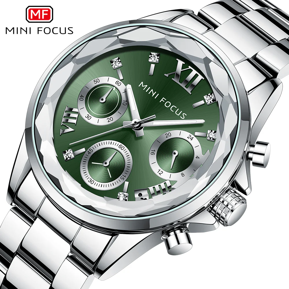 Mini Focus Silver Stainless Steel White Dial Chronograh Quartz Watch for Ladies - MF0466L-02 - Image 3