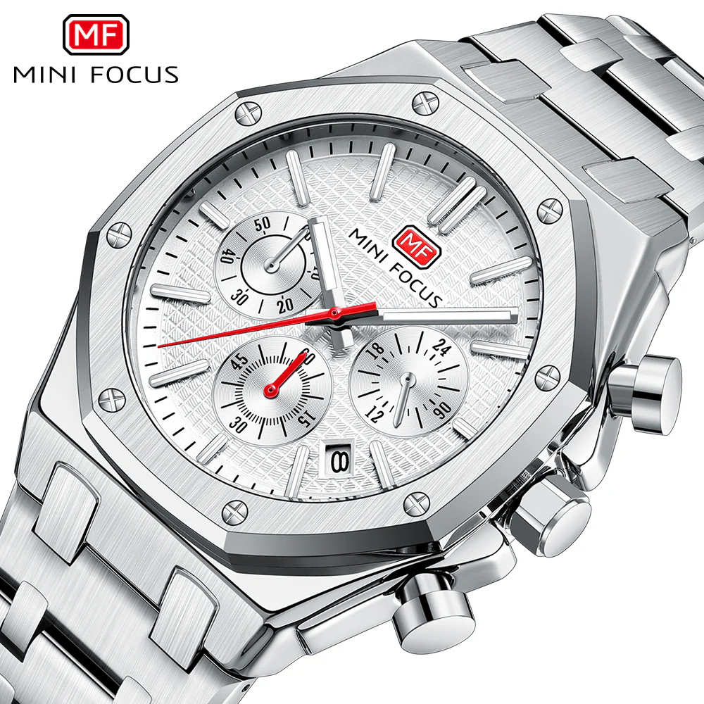Mini Focus Silver Stainless Steel White Dial Quartz Watch for Gents - MF0609G-03 - Image 3