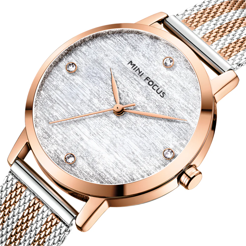 Mini Focus Two-tone Mesh Bracelet Silver Silk Dial Quartz Watch for Ladies - MF0329L-02 - Image 2