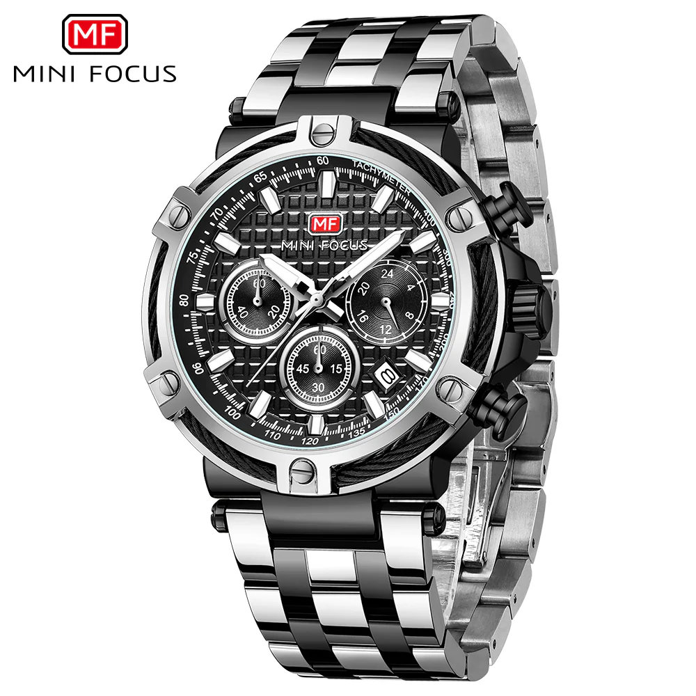 Mini Focus Two-tone Stainless Steel Black Dial Chronograh Quartz Watch for Gents - MF0470G-06 - Image 2