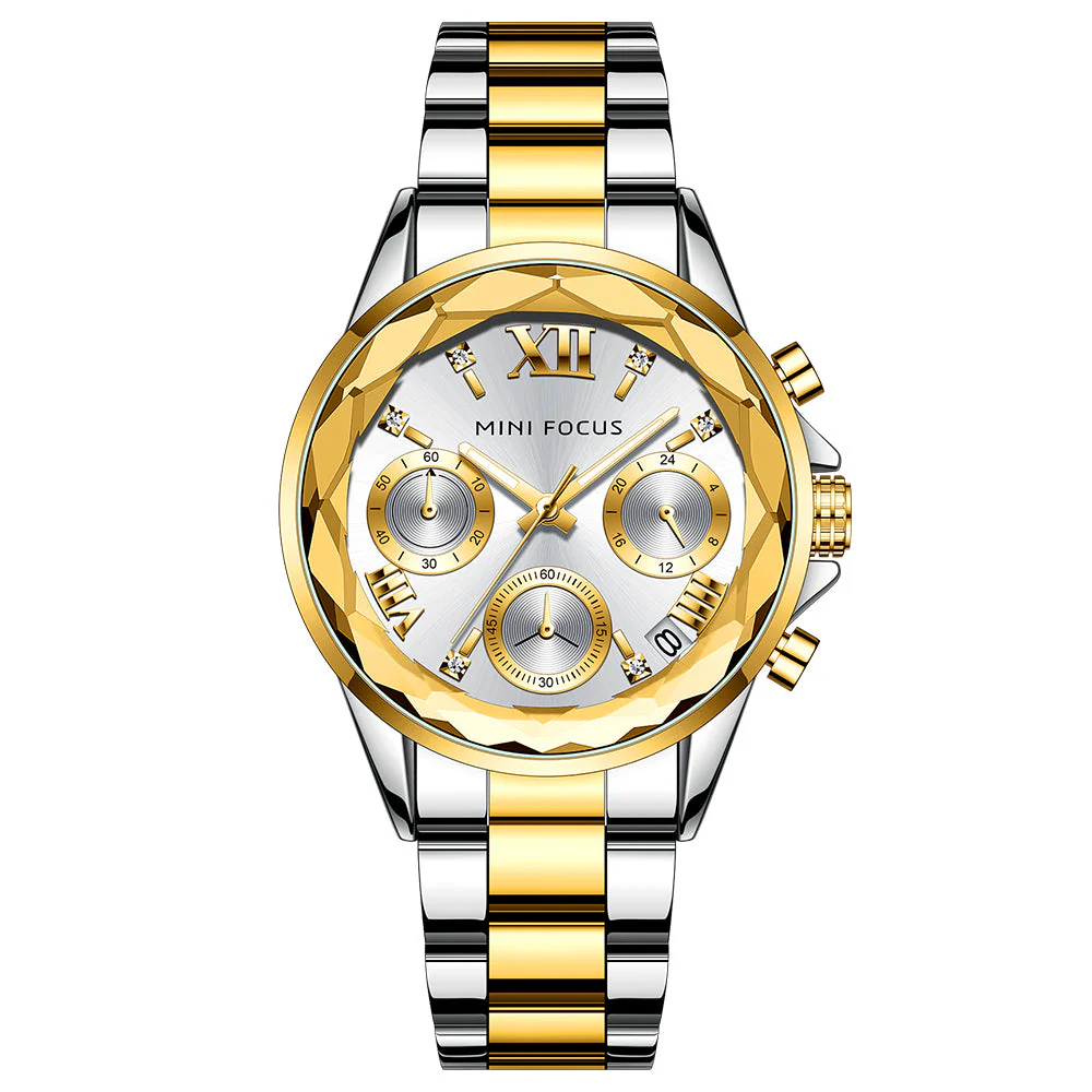 Mini Focus Two-tone Stainless Steel Black Dial Chronograh Quartz Watch for Ladies - MF0466L-04