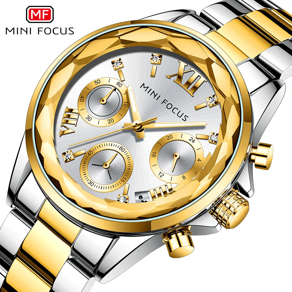 Mini Focus Two-tone Stainless Steel Black Dial Chronograh Quartz Watch for Ladies - MF0466L-04 - Image 2