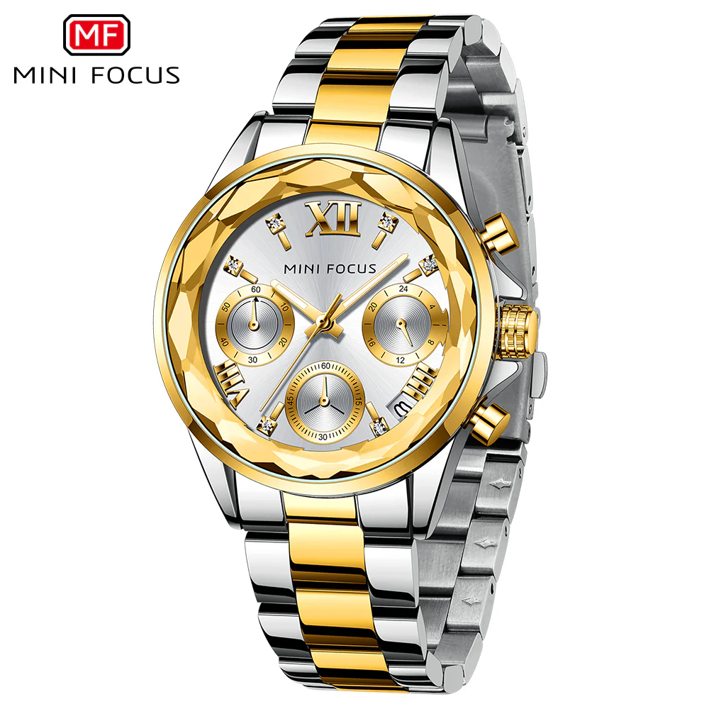 Mini Focus Two-tone Stainless Steel Black Dial Chronograh Quartz Watch for Ladies - MF0466L-04 - Image 3