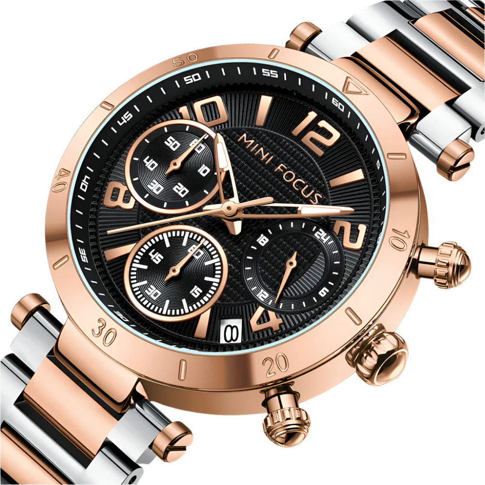 Mini Focus Two Tone Stainless Steel Black Dial Quartz Watch for Ladies - MF0489L-04 - Image 2
