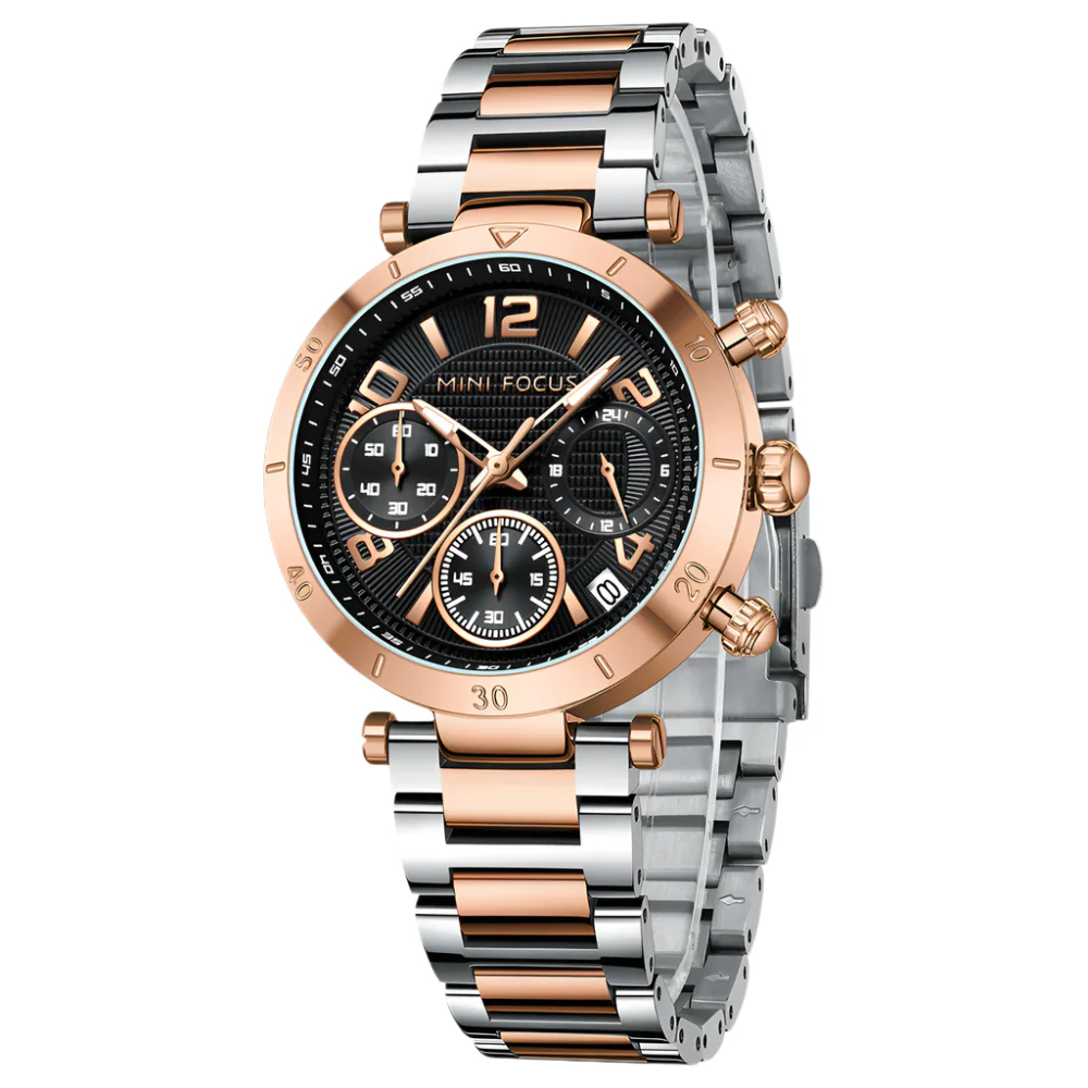 Mini Focus Two Tone Stainless Steel Black Dial Quartz Watch for Ladies - MF0489L-04 - Image 3