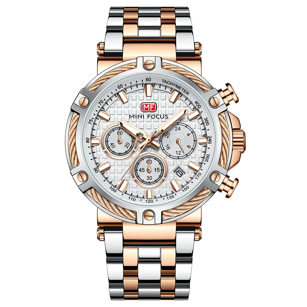 Mini Focus Two-tone Stainless Steel Blue Dial Chronograh Quartz Watch for Gents - MF0470G-02
