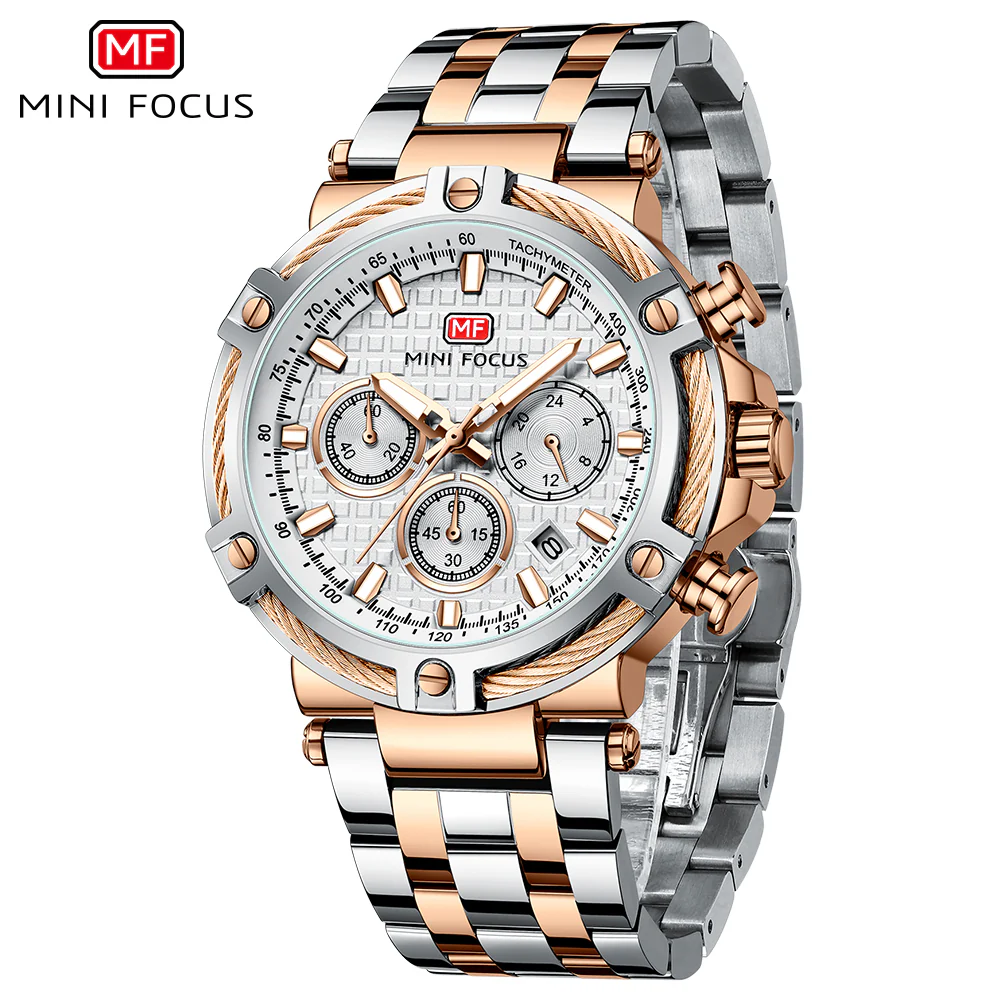 Mini Focus Two-tone Stainless Steel Blue Dial Chronograh Quartz Watch for Gents - MF0470G-02 - Image 2