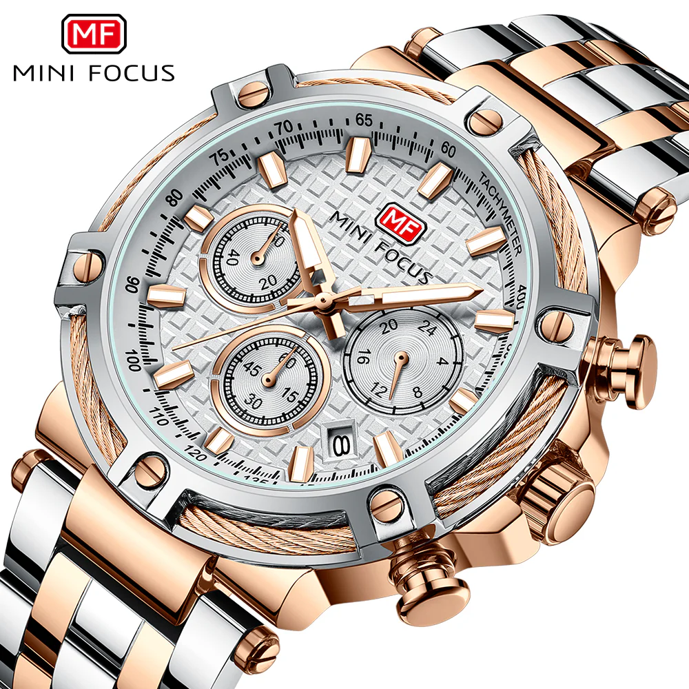 Mini Focus Two-tone Stainless Steel Blue Dial Chronograh Quartz Watch for Gents - MF0470G-02 - Image 3