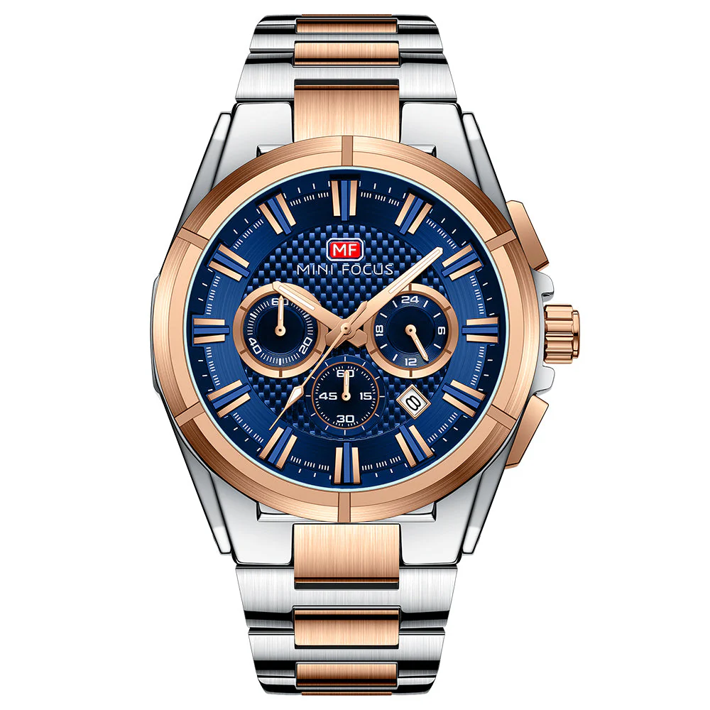 Mini Focus Two-tone Stainless Steel Blue Dial Chronograph Quartz Watch for Gents - MF0495G-05