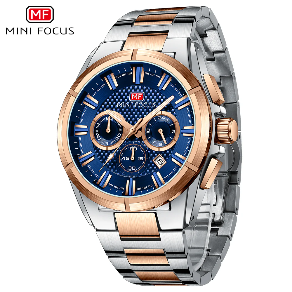 Mini Focus Two-tone Stainless Steel Blue Dial Chronograph Quartz Watch for Gents - MF0495G-05 - Image 2