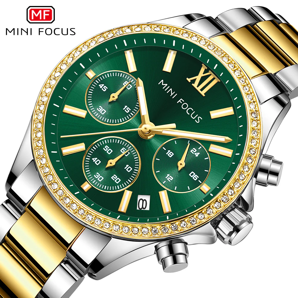 Mini Focus Two-tone Stainless Steel Green Dial Chronograph Quartz Watch for Ladies - MF0617L-03 - Image 3