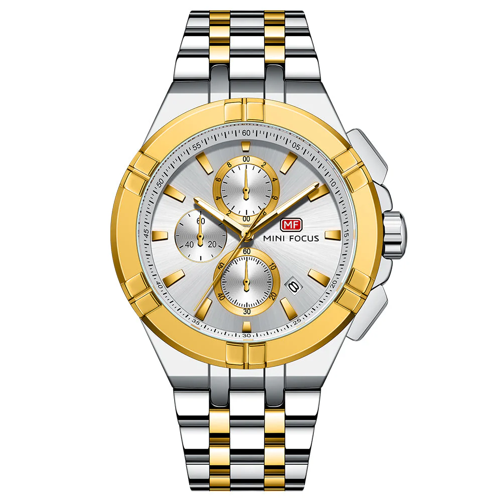 Mini Focus Two-tone Stainless Steel Silver Dial Chronograh Quartz Watch for Gents - MF0471G-02