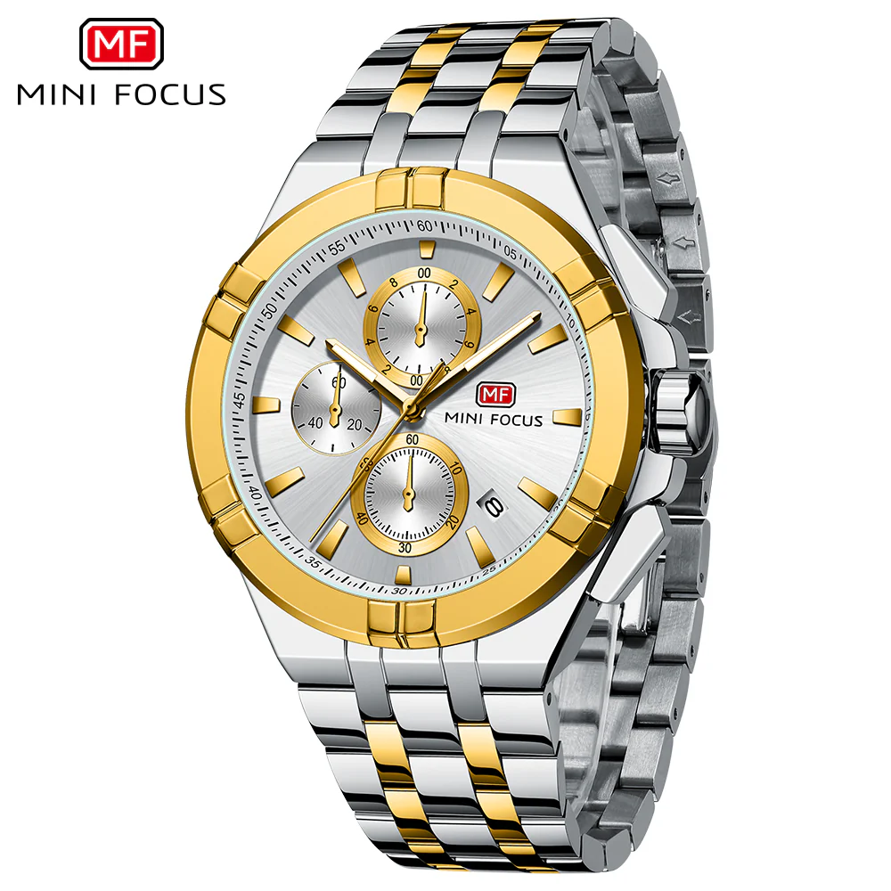 Mini Focus Two-tone Stainless Steel Silver Dial Chronograh Quartz Watch for Gents - MF0471G-02 - Image 2