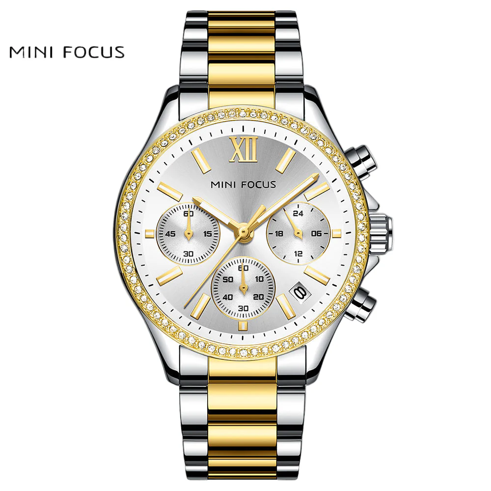 Mini Focus Two-tone Stainless Steel Silver Dial Chronograph Quartz Watch for Ladies - MF0617L-05