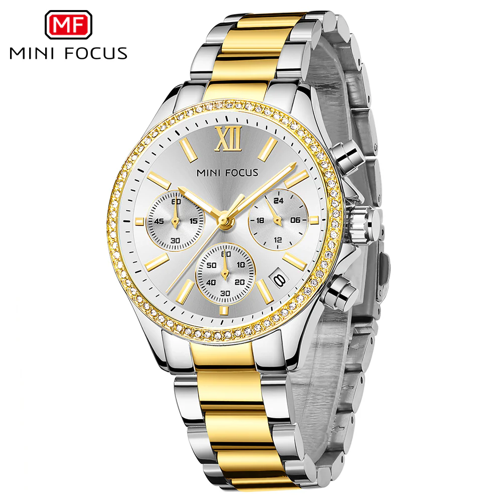 Mini Focus Two-tone Stainless Steel Silver Dial Chronograph Quartz Watch for Ladies - MF0617L-05 - Image 2
