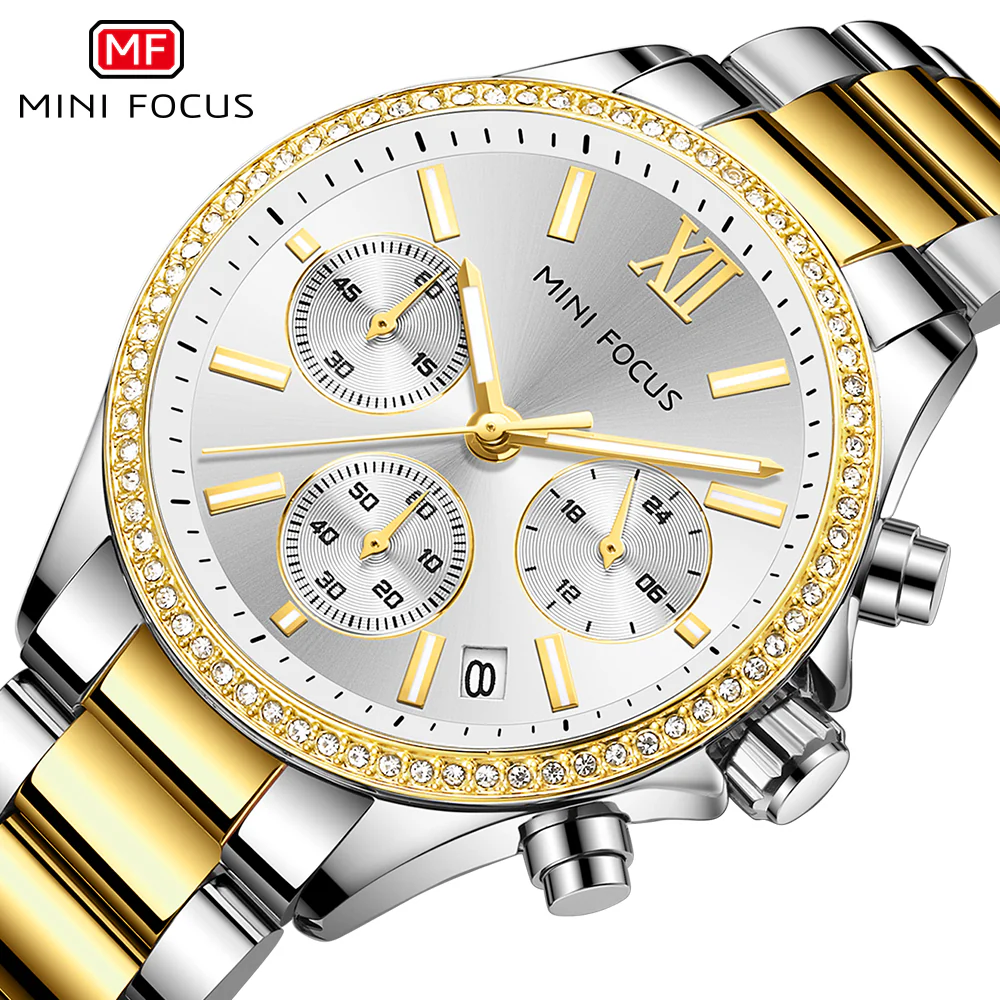 Mini Focus Two-tone Stainless Steel Silver Dial Chronograph Quartz Watch for Ladies - MF0617L-05 - Image 3
