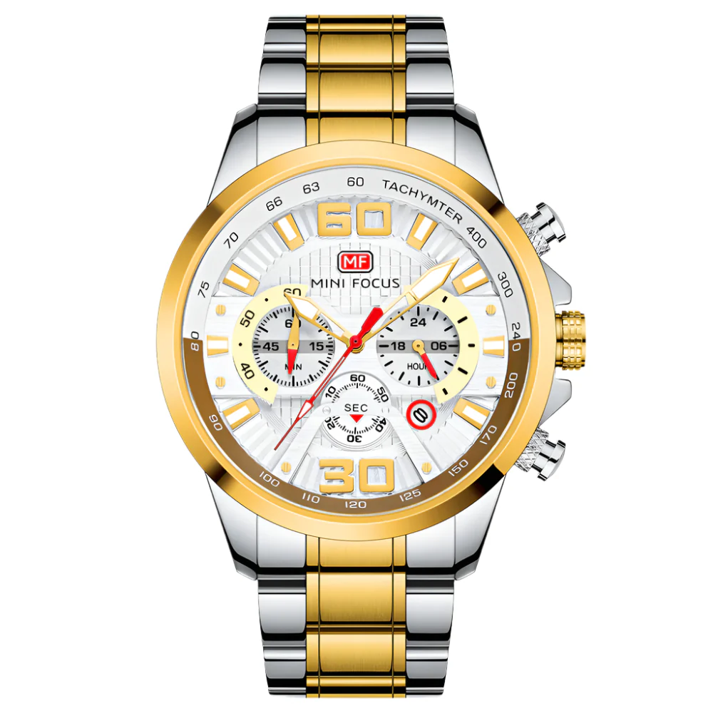 Mini Focus Two-tone Stainless Steel White Dial Chronograph Quartz Watch for Gents - MF0336G-03