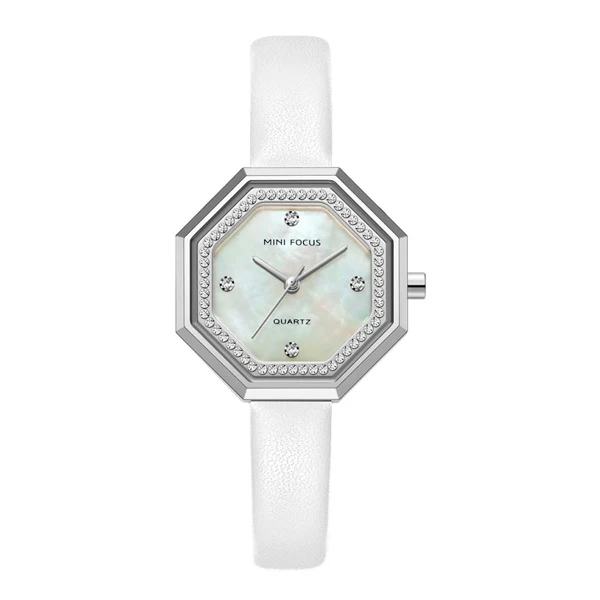 Mini Focus White Leather Strap Mother Of Pearl Dial Quartz Watch for Ladies - MF0304L-06
