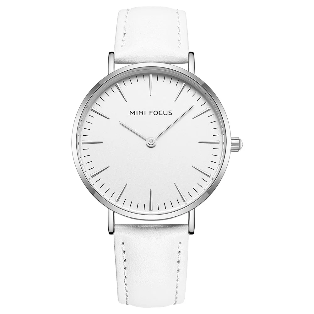 Mini Focus White Leather Strap White Dial Quartz Watch for Ladies - MF0318L-01