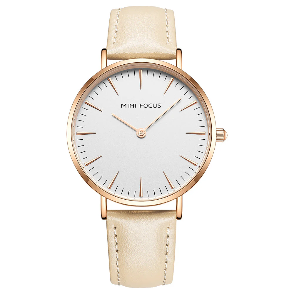 Mini Focus yellow Leather Strap White Dial Quartz Watch for Ladies - MF0318L-2