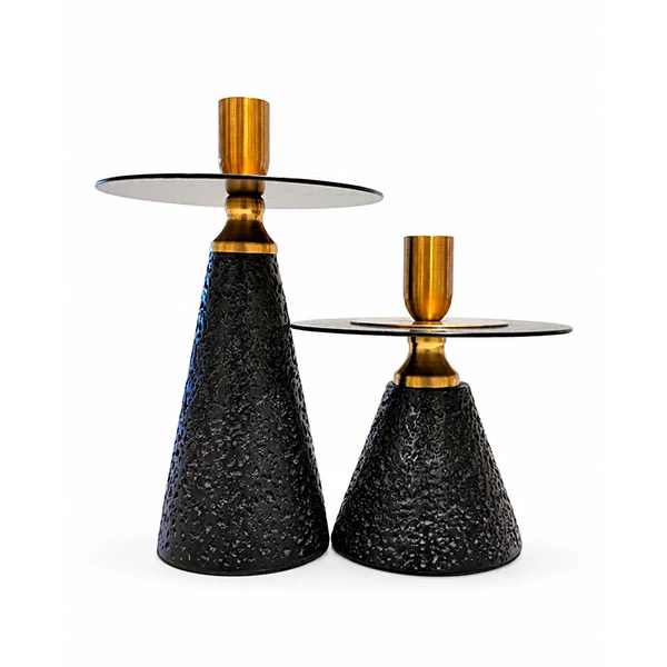 Modern Black & Gold Decorative Candle Holder Set β 2 Pieces