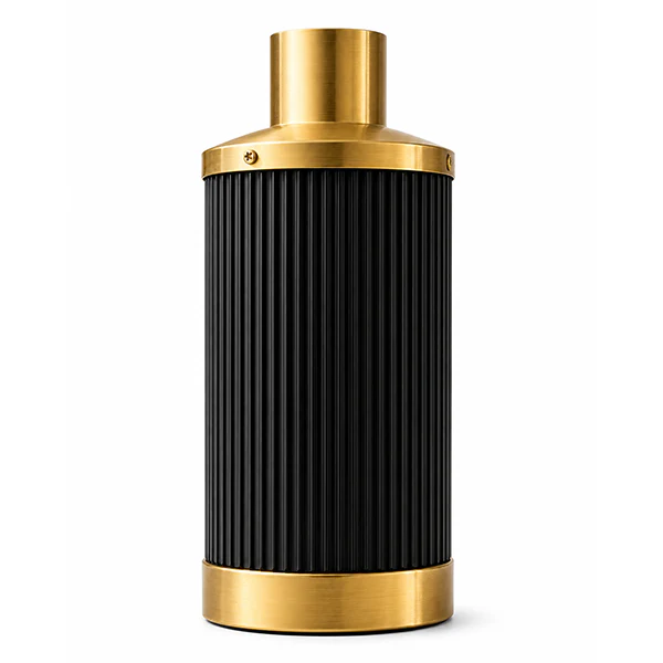 Modern Black & Gold Decorative Vase β Luxury Ribbed Metal Accent