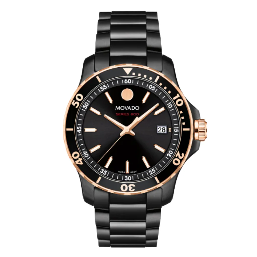 Movado 800 Series Black Stainless Steel Black Dial Quartz Watch for Gents - 2600162