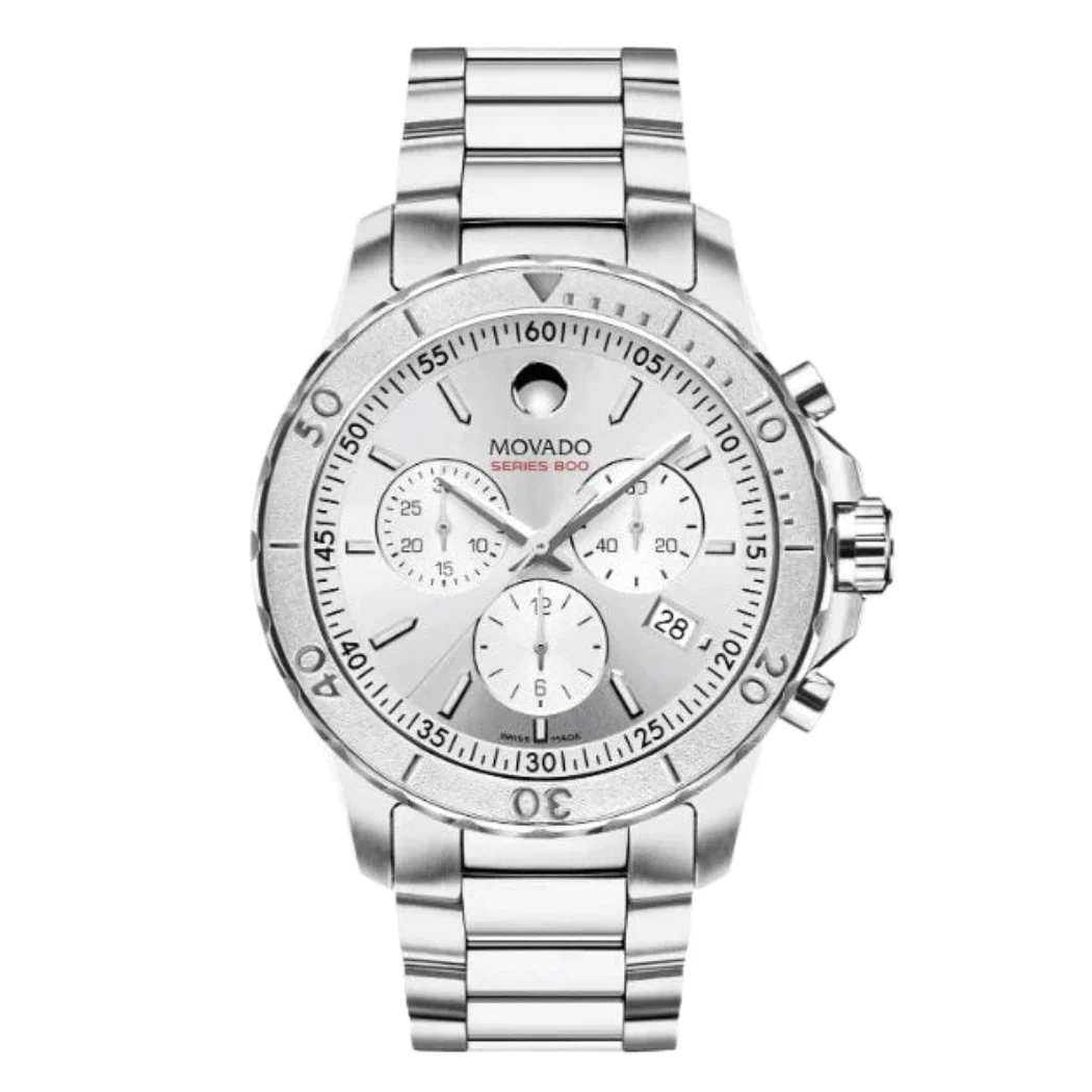 Movado 800 Series Silver Stainless Steel Silver Dial Chronograph Quartz Watch for Gents - 2600111