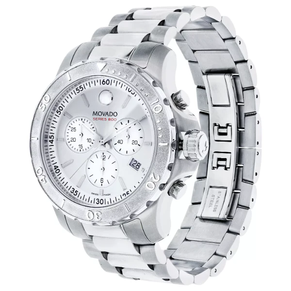 Movado 800 Series Silver Stainless Steel Silver Dial Chronograph Quartz Watch for Gents - 2600111 - Image 2