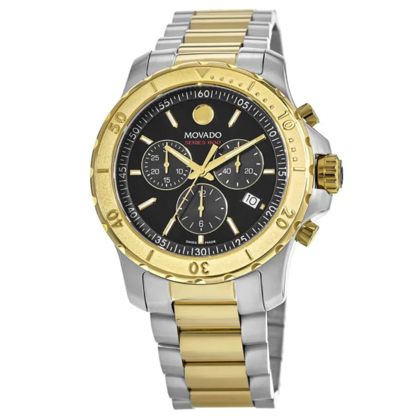 Movado 800 Series Two-Tone Stainless Steel Black Dial Chronograph Quartz Watch for Gents - 2600138 - Image 2
