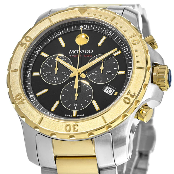 Movado 800 Series Two-Tone Stainless Steel Black Dial Chronograph Quartz Watch for Gents - 2600138 - Image 3