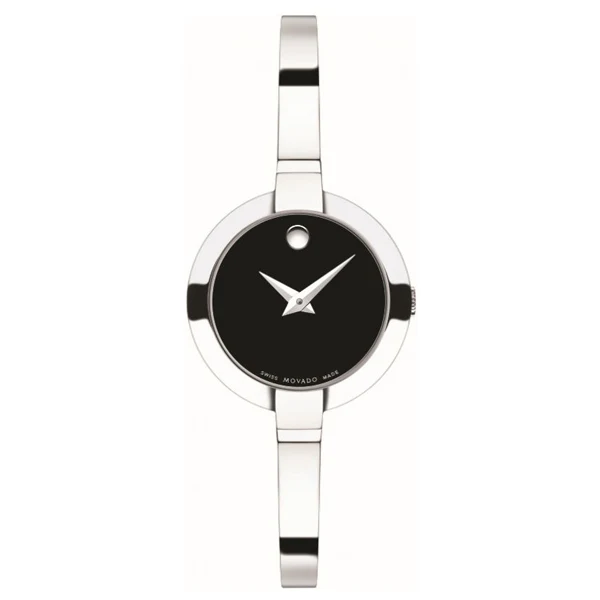 Movado Bela Silver Stainless Steel Black Dial Quartz Watch for Ladies - 606595