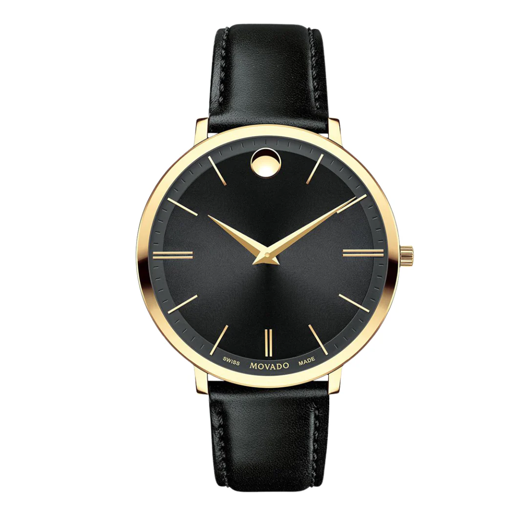 Movado Black Leather Strap Black Dial Quartz Watch for Ladies - Movado 0607091
